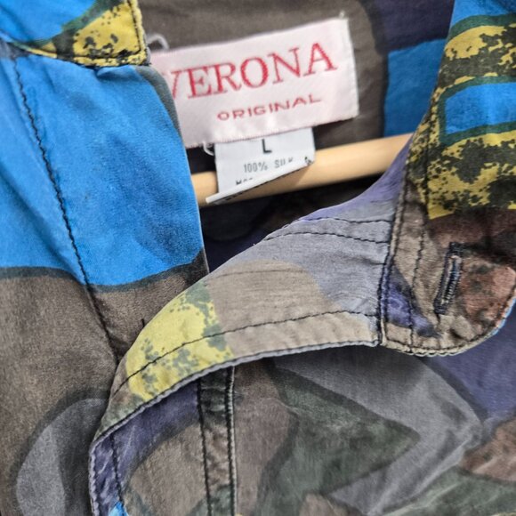 Vintage Verona Men's Art to Wear 100% Silk Button Down Shirt Large - Picture 13 of 14